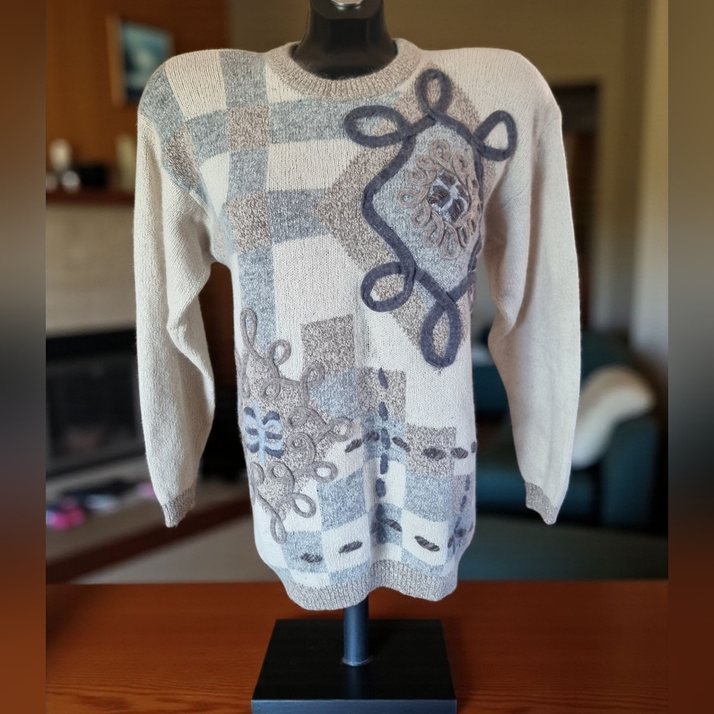 Santoria Vintage Silk Angora Lambswool Blend Geometric Sweater Size S